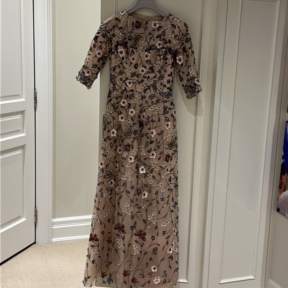 Size 2 fully lined petite floral Terijon blush gown.  Worn once - Picture 2 of 4